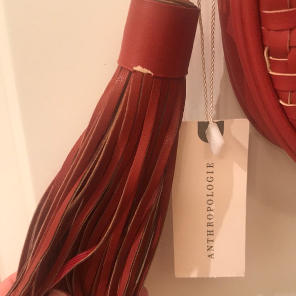Anthropologie Small Brick Red Woven Crossbody Purse With Chain Strap - Picture 13 of 13